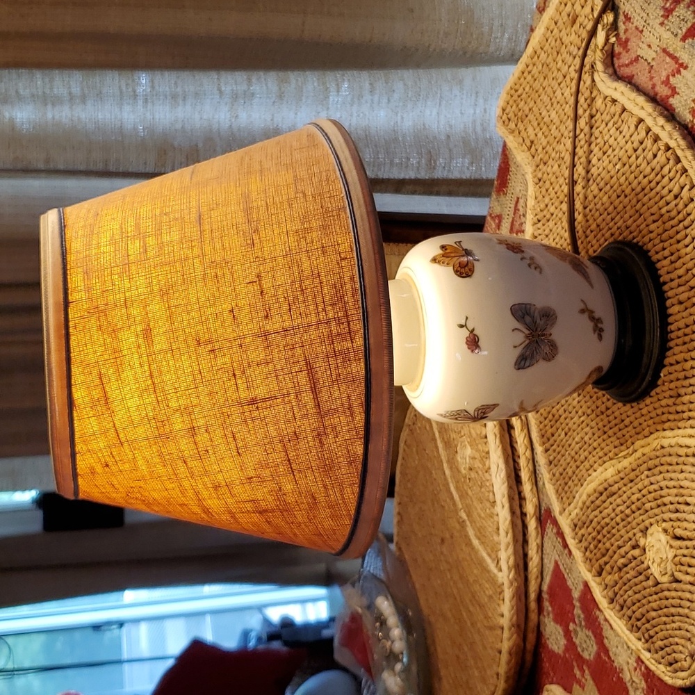 22kgold Gilded Paint🦋Vintage Butterfly Porcelain Lamp&Linen Drum Shade